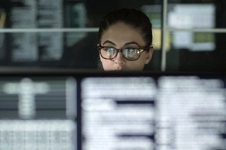 Woman looking at a screen